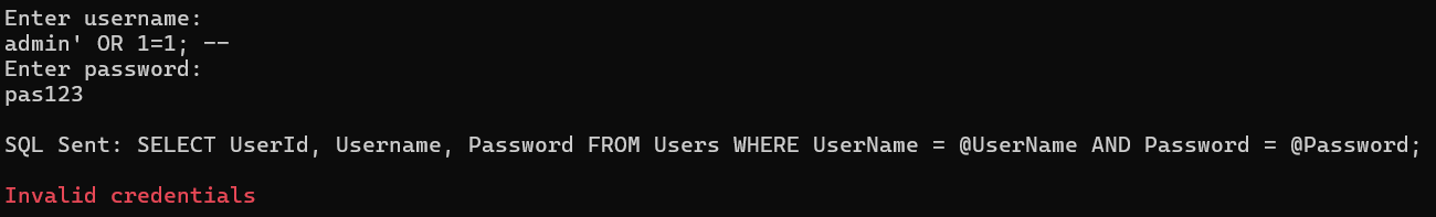 Prevent SQL Injection using Parameterized Queries in ADO.NET Core