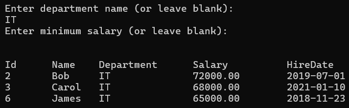 Dynamic SQL using ADO.NET Core with Examples