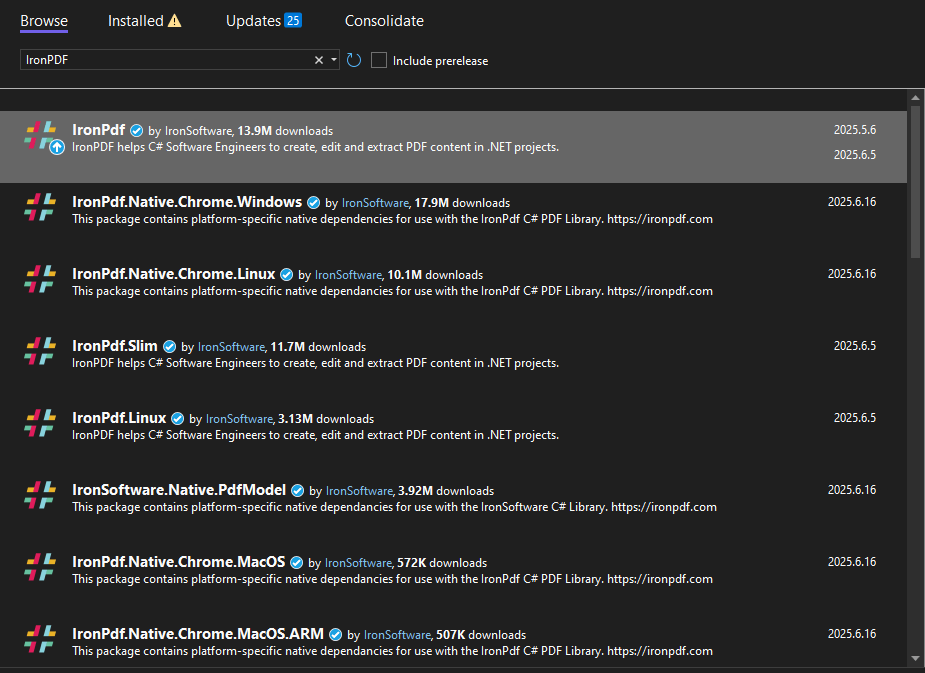 IronPDF NuGet package