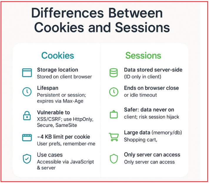 Differences Between Cookies and Sessions in ASP.NET Core MVC
