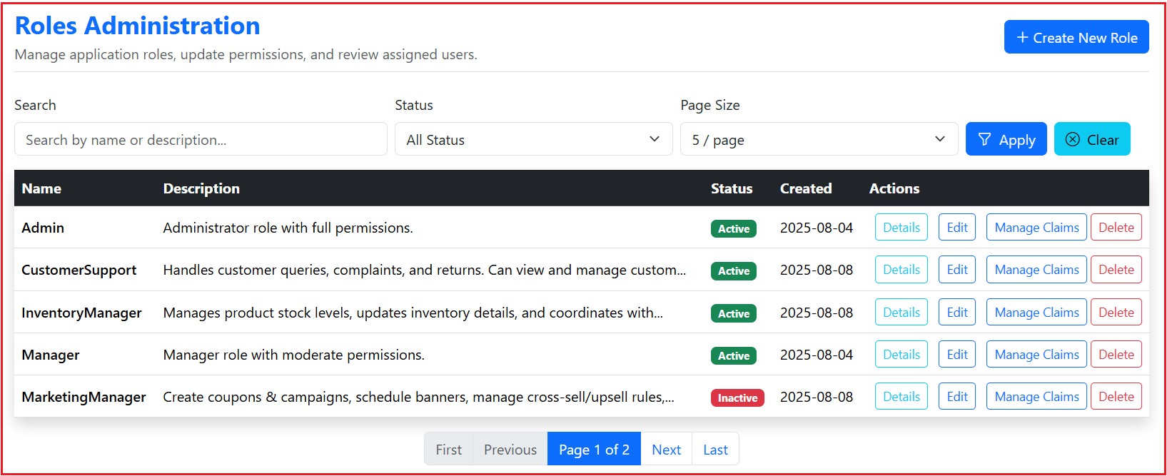 Manage Role Claims in ASP.NET Core Identity