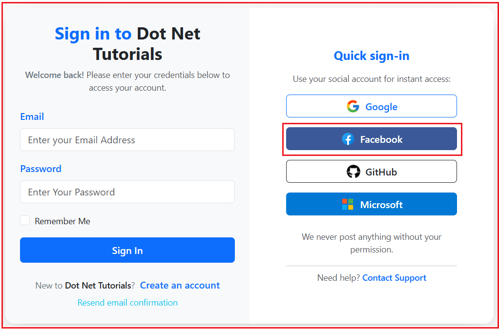 Facebook External Authentication Login Flow