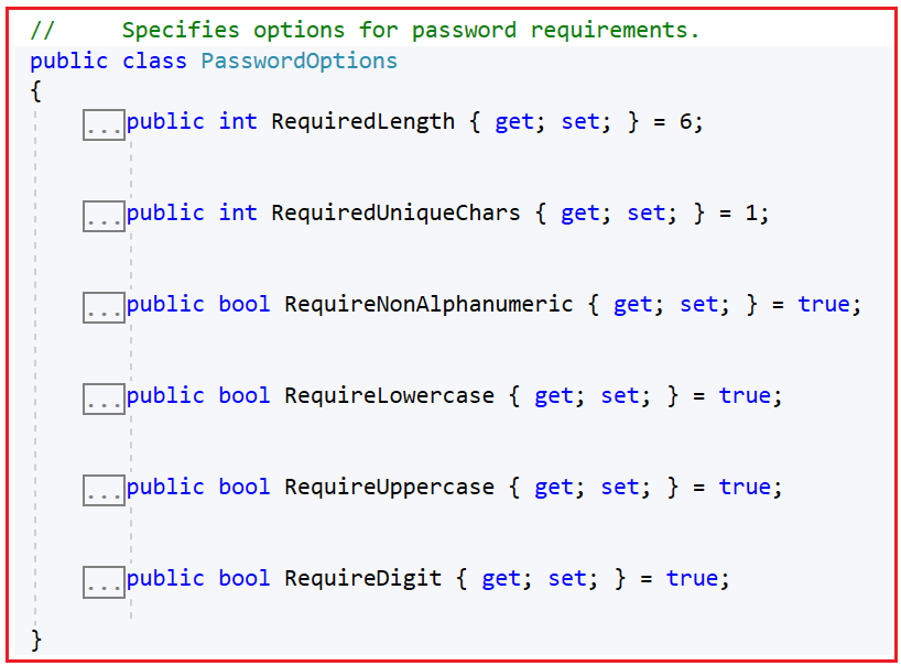 ASP.NET Core Identity Default Password Policy
