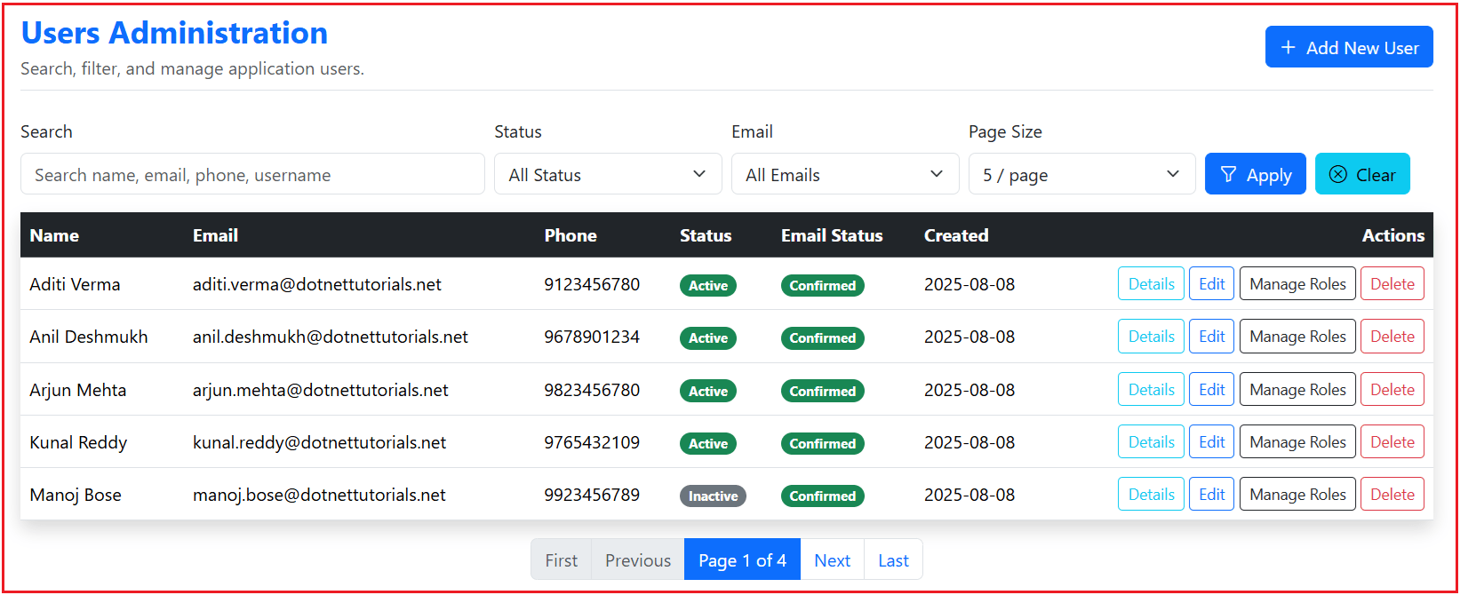 User Management using ASP.NET Core MVC and Identity