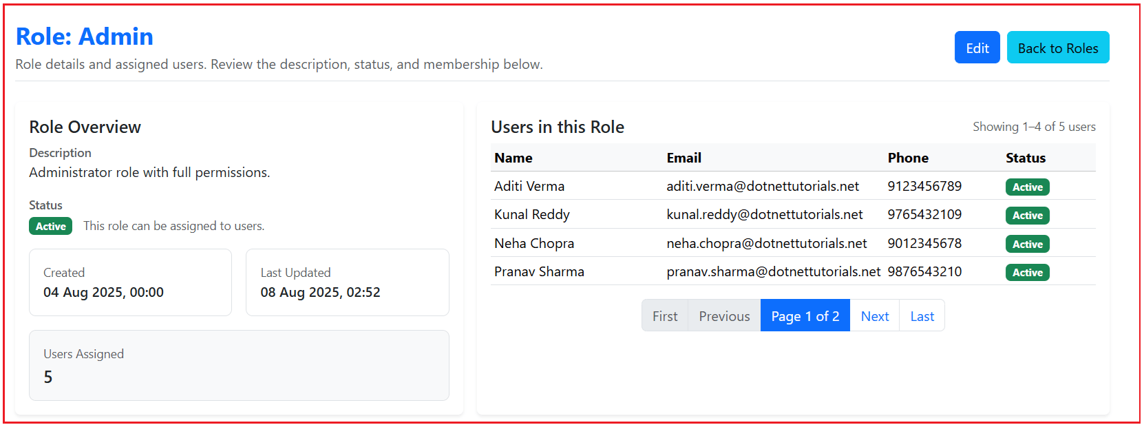 Roles Management using ASP.NET Core MVC and Identity