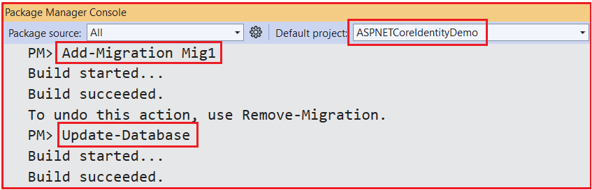 Create ASP.NET Core Identity Database Schema