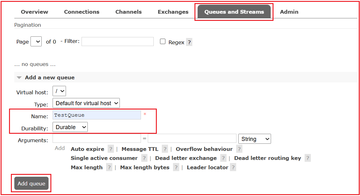 Steps to Create a Queue in RabbitMQ UI