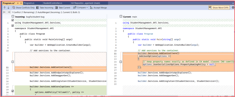 Merging and Resolving Conflicts in GIT Repository - Dot Net Tutorials
