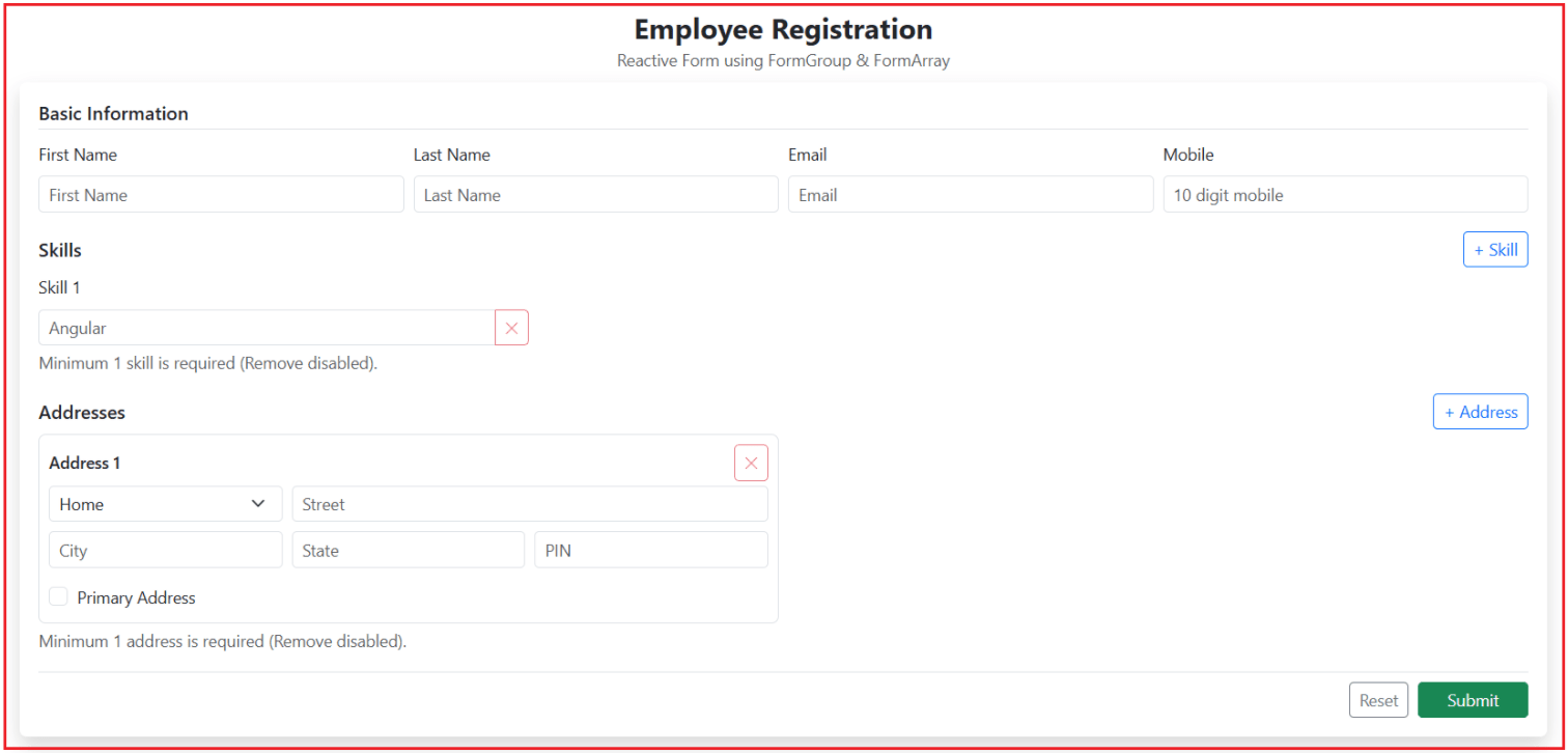 FormArray in Angular Reactive Forms