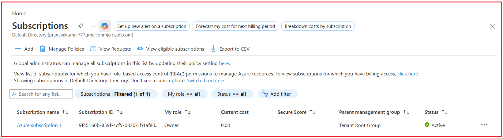 Subscription in Microsoft Azure
