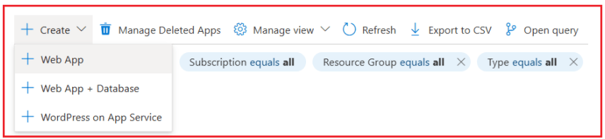 Create the Azure Web App
