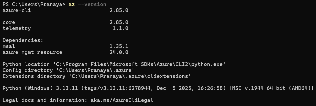 Open PowerShell or Windows Terminal and Verify Azure CLI