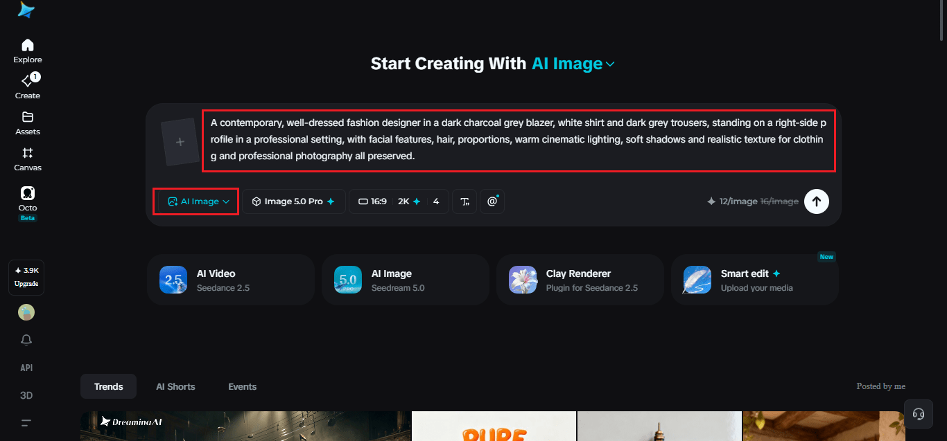 Create an angle set in Dreamina